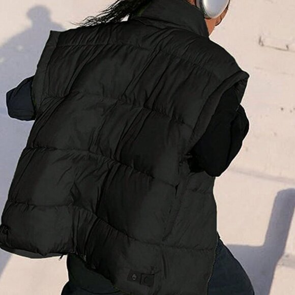 Black Casual Women's Stand Collar  Sleeveless Quilted puffer Vest Jacket - Picture 2 of 5